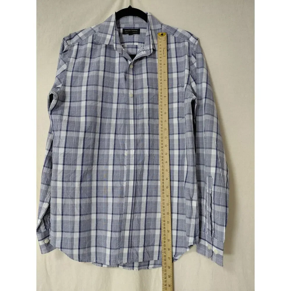 Banana Republic Blue Plaid Slim Fit Button-Up Shirt Men Size S